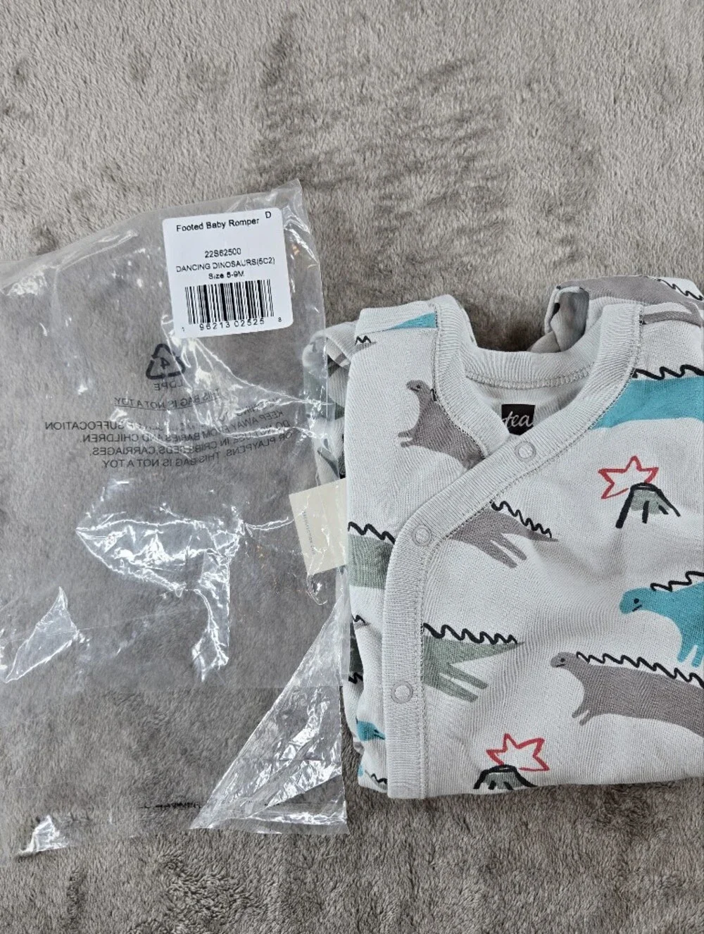 Tea Collection White Baby Sleeper PJ Footie with Dino Teal and Gray Prints 6-9 M